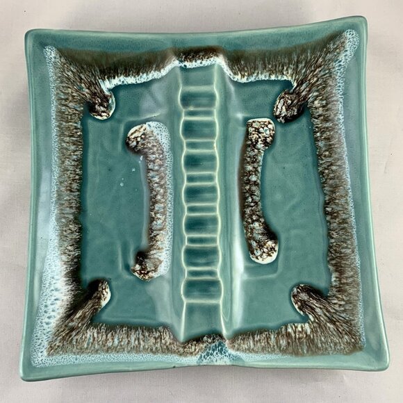 Vintage 1960's Ash Tray, Glazed Ceramic, Sushi Plate, MCM, Turquoise, Drip Glaze - Picture 2 of 6